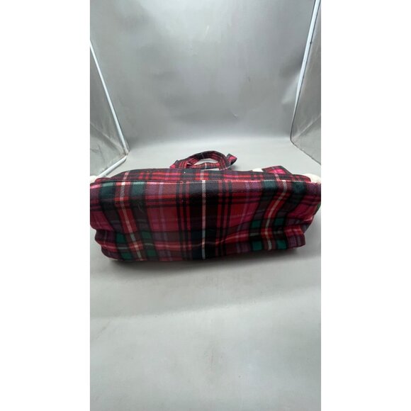 Victorias Secret Red Plaid Tote Bag With Sherpa Detailing & Logo Patch READ - Picture 3 of 8